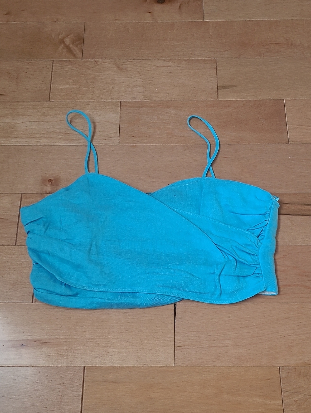 Zara NEW Blue Linen Blend Spaghetti Straps Tube Crop Top Size XSmall NWT